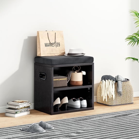 WGYPRIME Small Entryway Shoe Bench with Cushion, Modern Shoe Bench with Storage and Seating, Entryway Shoe Rack for Small Spaces