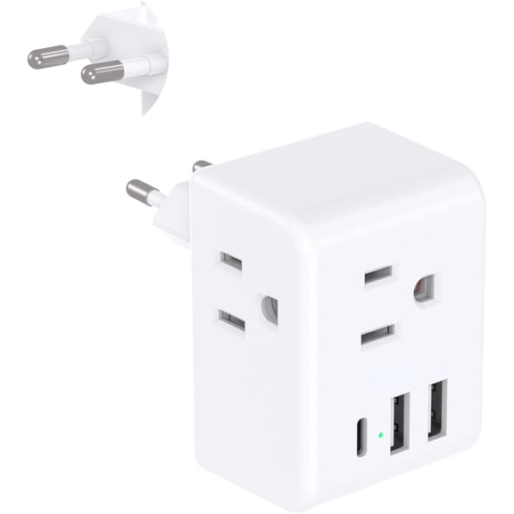 WH 1 Pack European Travel Plug Adapter, Italy Spain Power Plug Adapter with 3 Outlets 3 USB Charging Ports(1 USB C), Type C Plug Adapter Travel Essentials to Most Europe EU Spain Italy France Germany