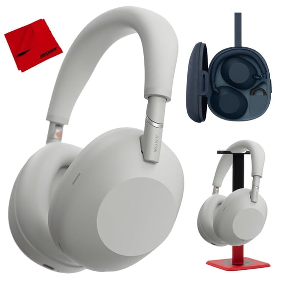 WH-1000XM6/S Best Wireless Noise Canceling Headphones Platinum Silver Bundle with Deco Gear Wood Headphone Display Stand Secure Tabletop Holder/Gaming Headset Hanger