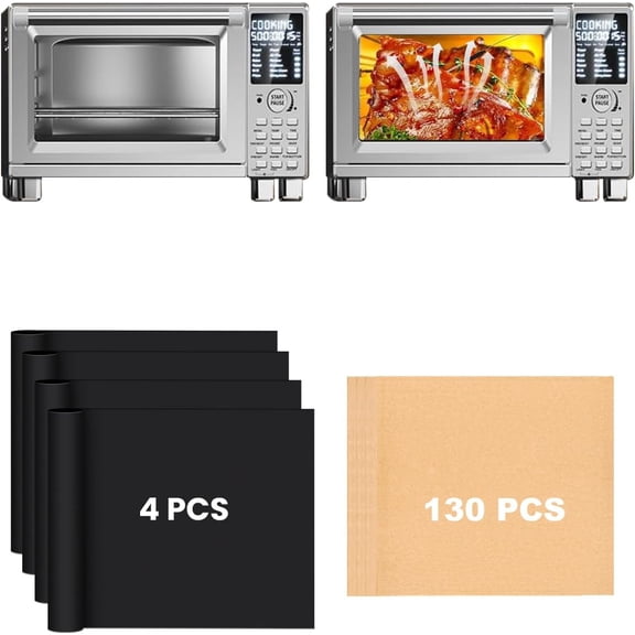 WH 134PCS Air Fryer Liners Compatible with Nuwave Bravo XL Pro Air Fryer Toaster Oven 30QT,130PCs Parchment Paper Sheets for Baking Roasting,4PCs Non-Stick Teflon Baking Mats Toaster Oven Accessories