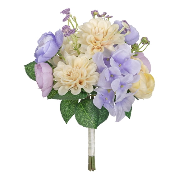 11.5" Artificial Silk Purple & Yellow Mum Mixed Summer Bundle, for Indoor Use, by Mainstays