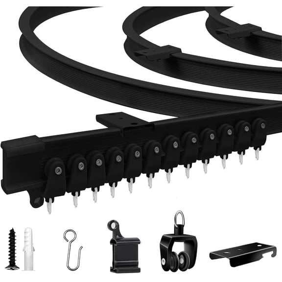 WH Flexible Bendable Ceiling Curtain Track, 22.9ft (7m) PVC Metal Plastic & Stainless Steel Ceiling Mounted Black