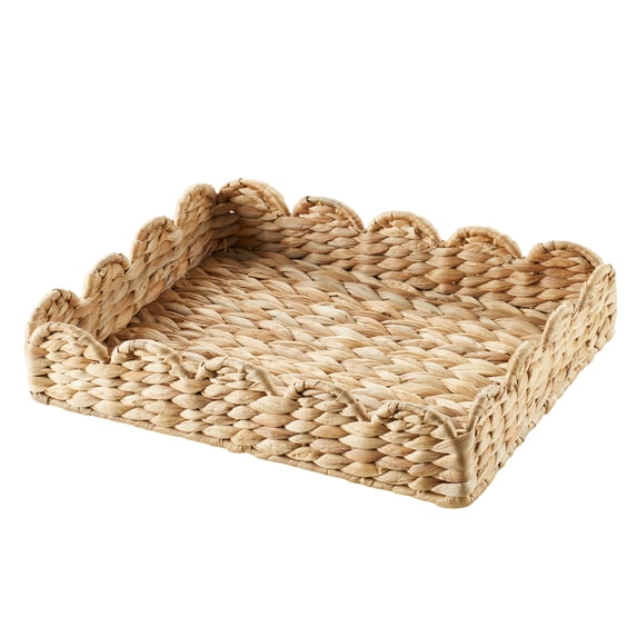 Home Decor Collection 11" x 14" Scalloped Woven Natural Water Hyacinth Tray