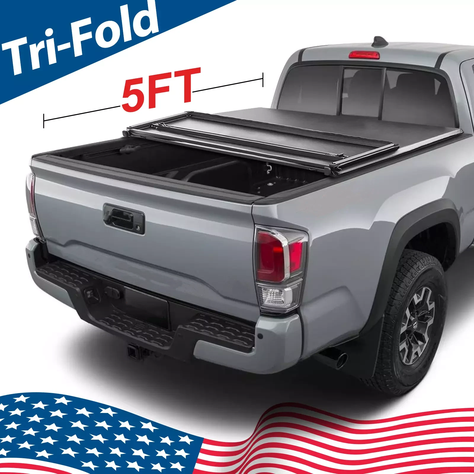 WHALEMOTOR Soft Tri Fold Tonneau Cover Compatible with 2016-2026 Toyota Tacoma 5ft Bed (60.5"), Vinly Top Alloy Steel Structure