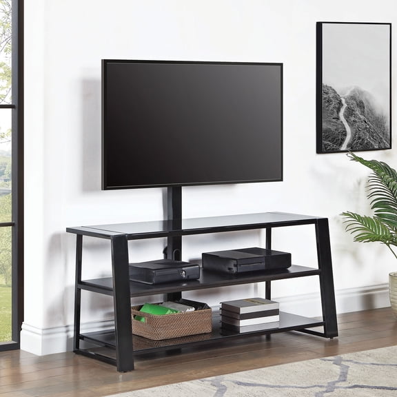 Whalen Zane 3-in-1 TV Stand for TVs up to 70 inch, Glassy Black Finish