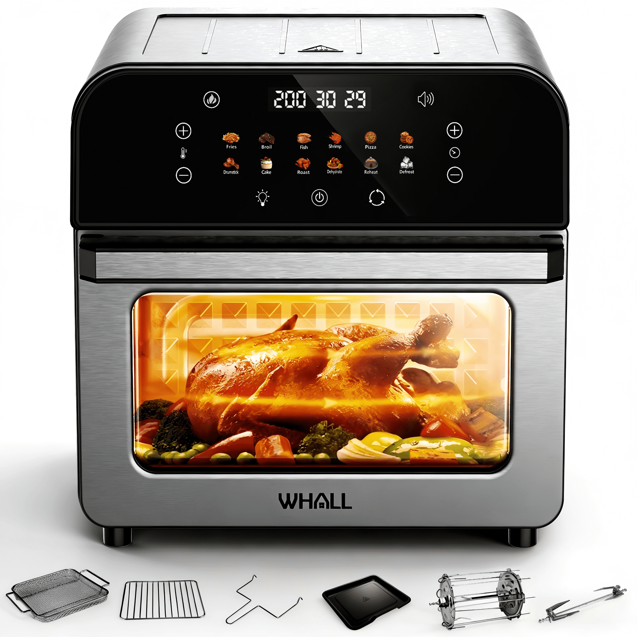 WHALL 12QT Touchscreen Air Fryer Toaster Oven, 12 Pre-set Menus, Clear Window, Less Oil