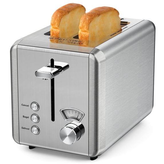 WHALLULTRA Toaster 2 Slice - Stainless Steel Toaster with Wide Slot, 6 Shade Settings, Bagel Function, Removable Crumb Tray 850W