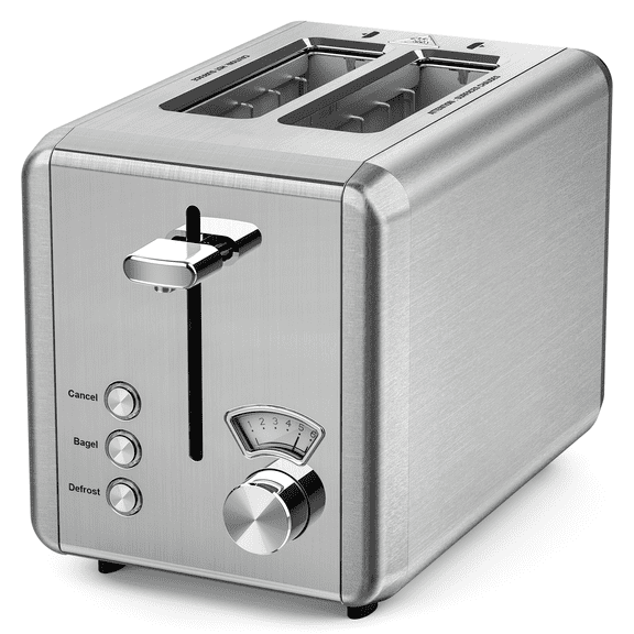WHALL 2 Slice Toaster - Stainless Steel Toaster with Wide Slot, 6 Shade Settings, Bagel Function, Silver