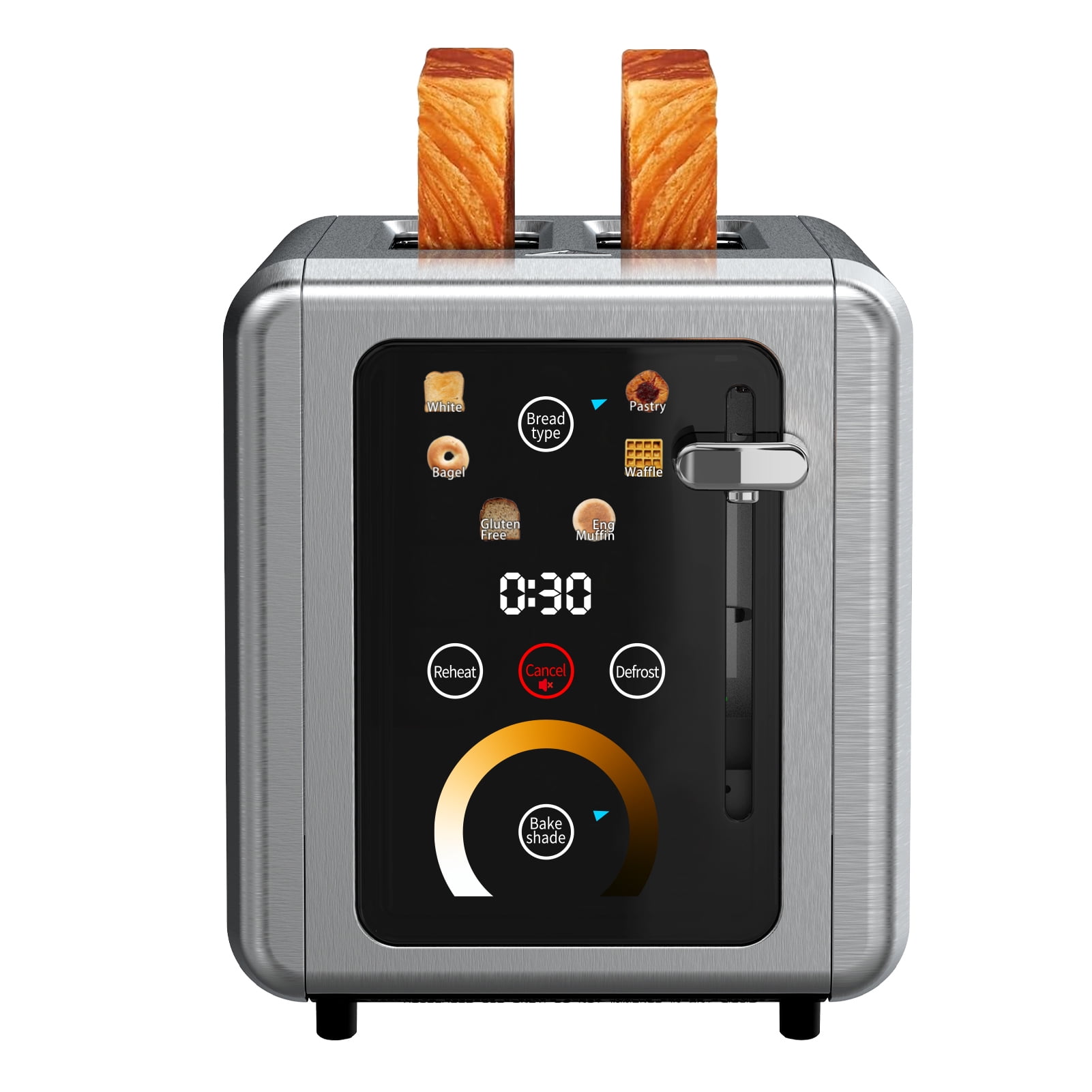 Walmart Deal of WHALL 2 Slice Touchscreen Stainless Steel Toaster with Wide Slot, 6 Shade Settings, Bagel Function, Removable Crumb Tray