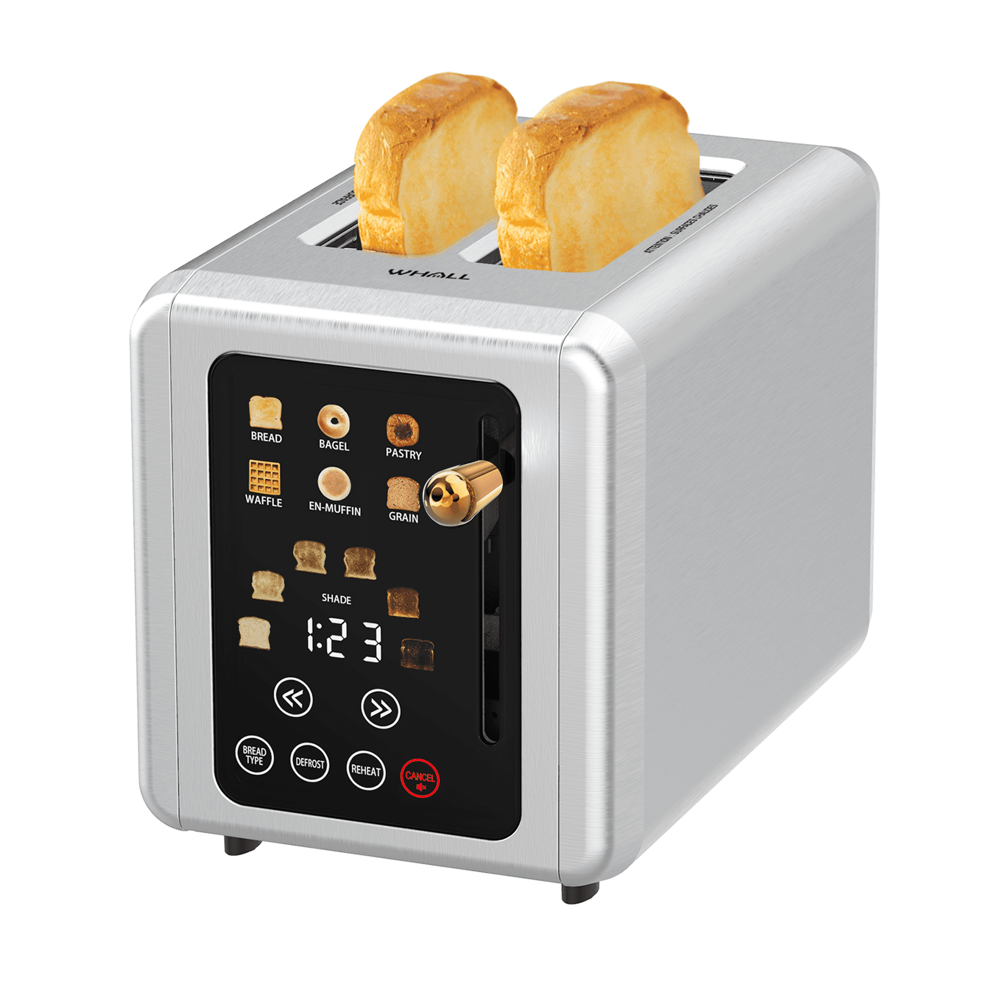 WHALL® 2 Slice Touchscreen Toaster Stainless Steel Toaster with Wide