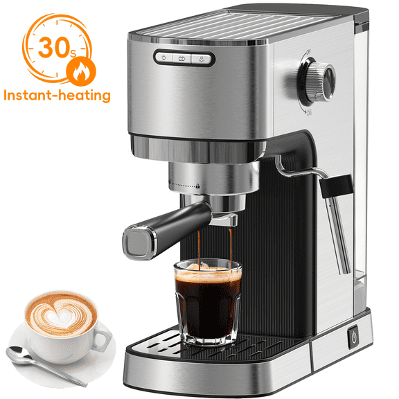WHALL 20 Bar Espresso Machine & Coffee Maker – with Milk Frother Steam Wand, Stainless Steel Build & 40oz Water Tank
