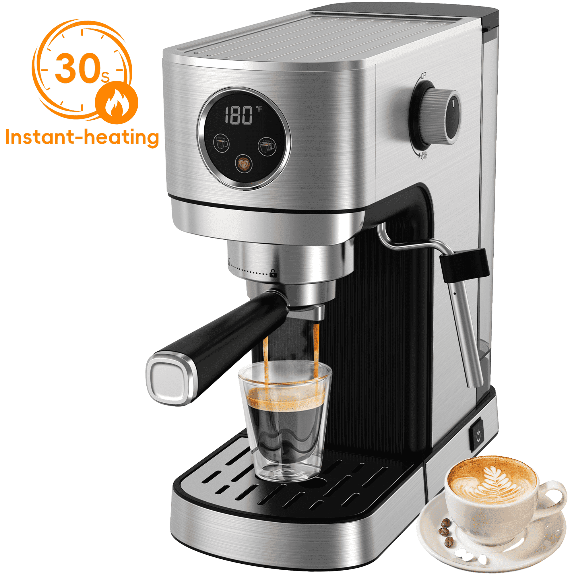 WHALL 20 Bar Touchscreen Espresso Machine with Milk Frother Steam Wand – 40oz Stainless Steel Coffee Maker for Cappuccino/Latte