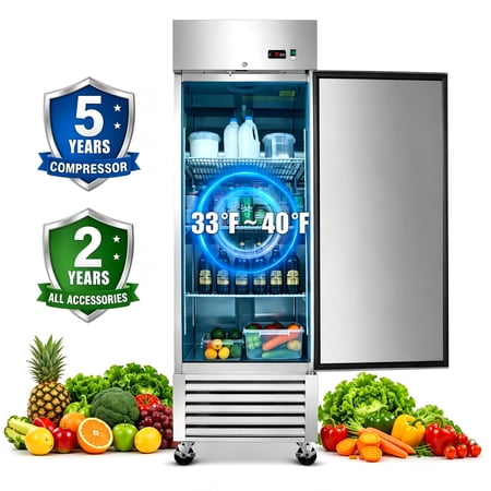 WHALLPRO 27" Commercial Refrigerator, 23 cu. ft. Stainless Steel Upright Fridge, Digital Temp Control, Auto Defrost, Adjustable Shelves