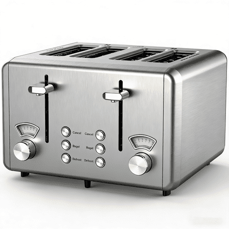 WHALL 4 Slice Toaster - Stainless Steel Bagel Toaster with Dual Control Panels, 6 Shade Settings,Silver