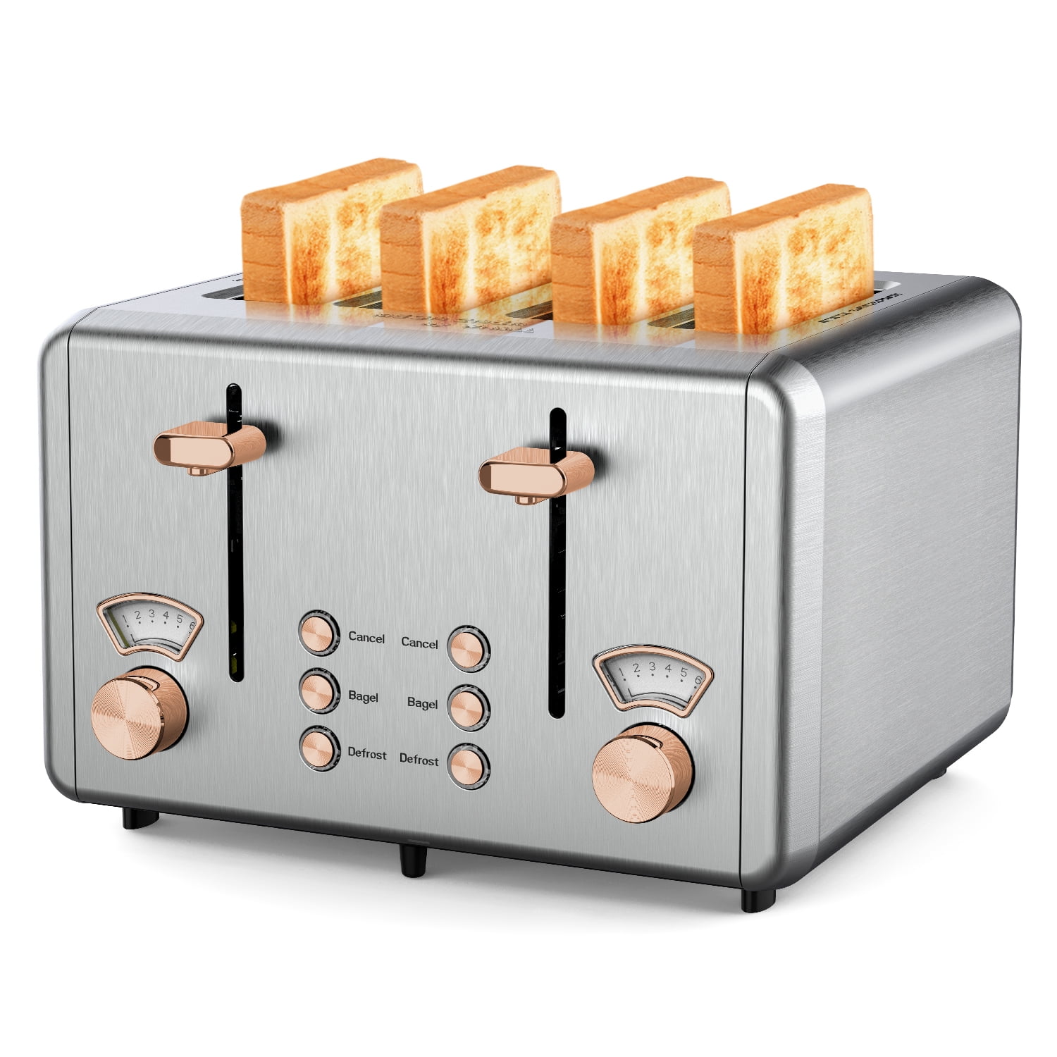 Toaster 4 Slice, Geek Chef Stainless Steel Extra-Wide Slot Toaster with  Dual Control Panels of Bagel/Defrost/Cancel Functi.