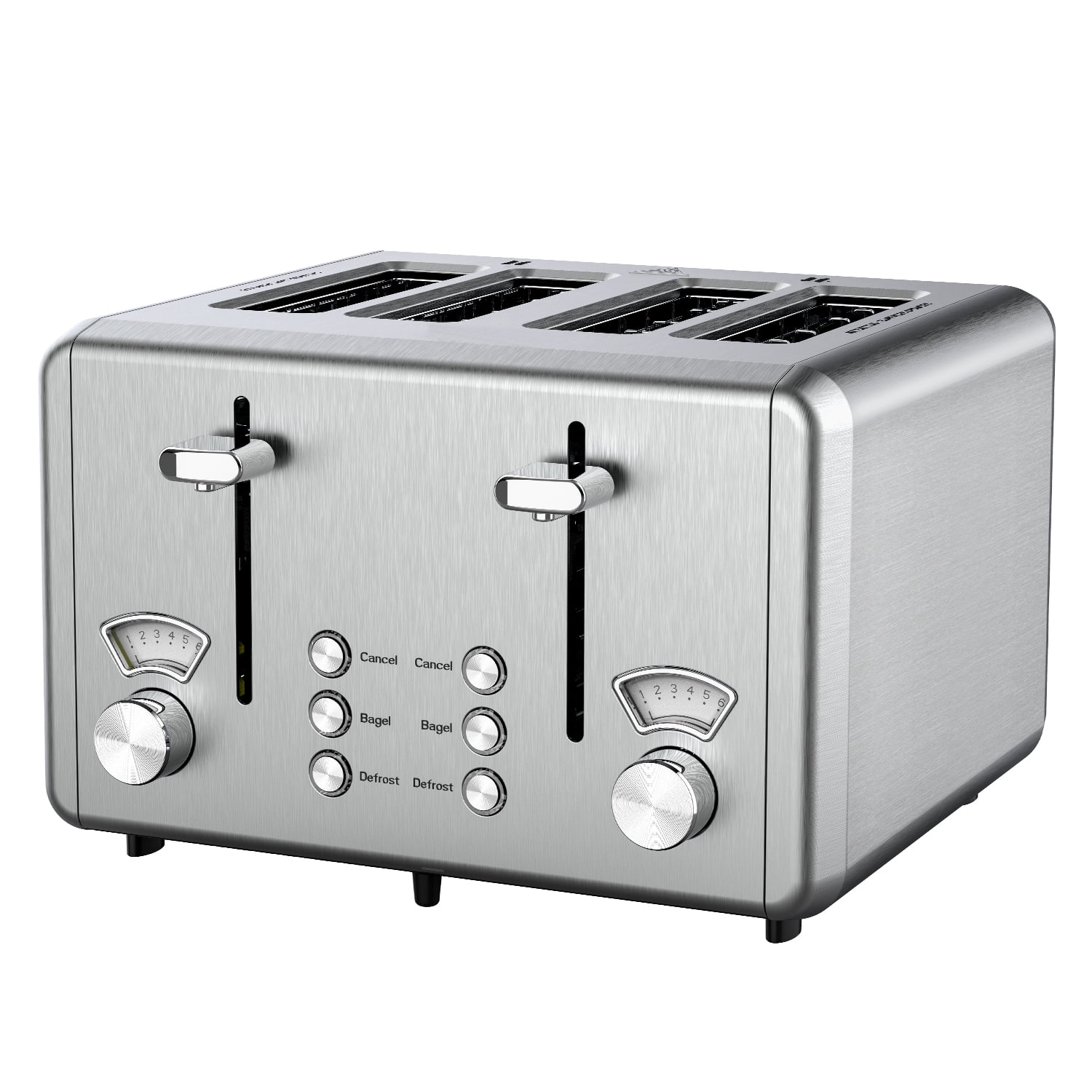 WHALL 4 Slice Toaster - Stainless Steel Bagel Toaster with Dual Control Panels, Wide Slot, 6 Shade Settings, Removable Crumb Tray