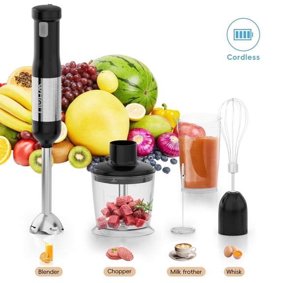 WHALL Immersion Blender, 5-IN-1 Blender Vegetable and Fruit, Blender with Quiet Motor & Reverse Function, Easy to Clean with Brush