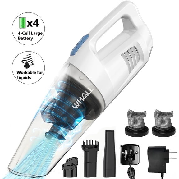 WHALL Cordless Handheld Vacuum, Wet/Dry Cleaner with 8500PA Suction, LED Light, Lightweight/Portable