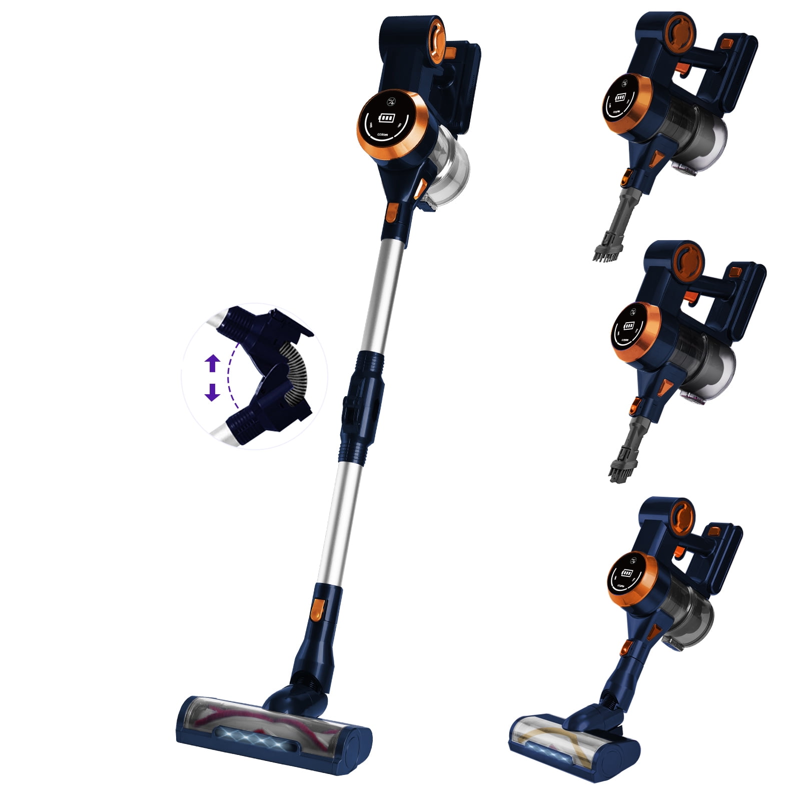 WHALL® Cordless Vaccum Cleaner, 25Kpa Super Suction 280W High-Speed Brushless Motor Cordless Stick Vacuum, Detachable Battery Up to 55min Runtime