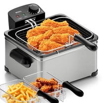 WHALL Deep Fryer with 3 Baskets, 5 L/21 Cups Oil Capacity, Temperature Control, Stainless Steel, 1700 W