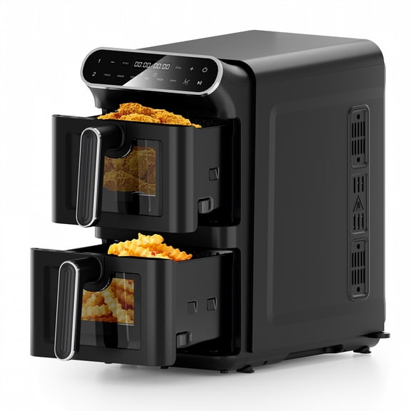 WHALLSE Dual Basket Digital Air Fryer Oven with View Windows, 2 Independent 5.5 Qt Baskets, 1650W, New