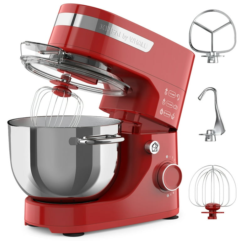 Whall Stand Mixer - 5.5qt 12-Speed Tilt-Head Electric Kitchen Mixer with Dough Hook/Wire Whip/Beater, Stainless Steel Bowl (Red)
