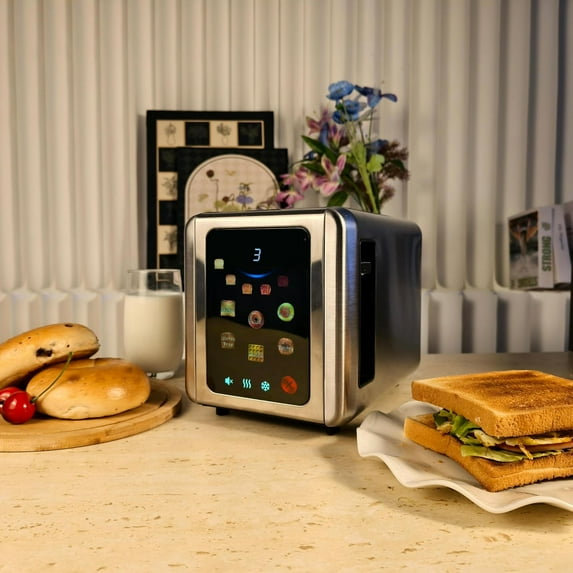 Touch Screen Toaster 2 Slice, 1.5''  Wide Slot Stainless Steel with Digital Timer, 6 Bread Types & Shade Settings, Reheat/Defrost, Silver