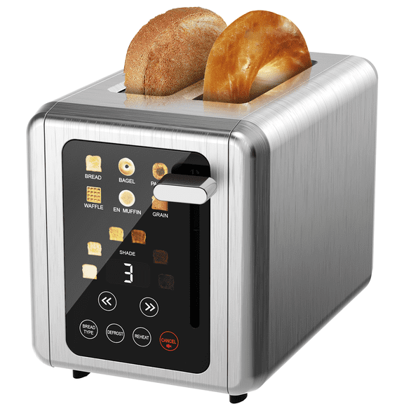 WHALLULTRA Touchscreen Toaster 2 Slice, Stainless Steel, 1.5 " Wide Slots, Bagel, Defrost, 850W