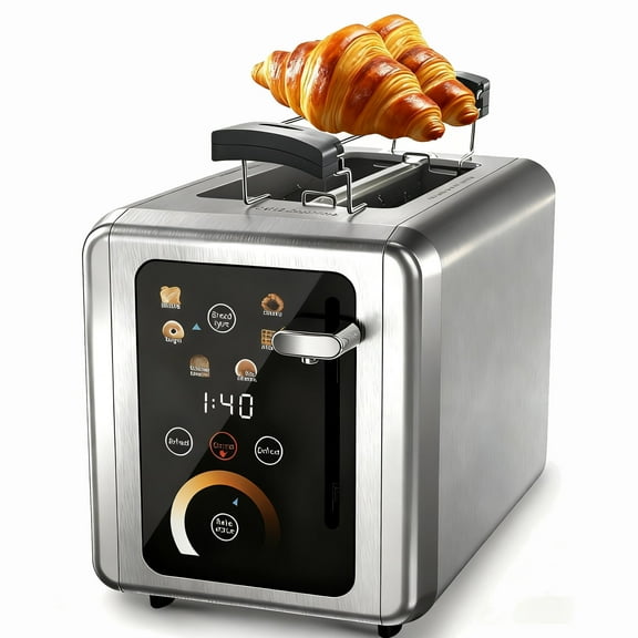 WHALLULTRA Touchscreen Toaster 2 Slice,  Stainless Steel, Warming Rack, Wide Slots, Bagel, Defrost, 850W