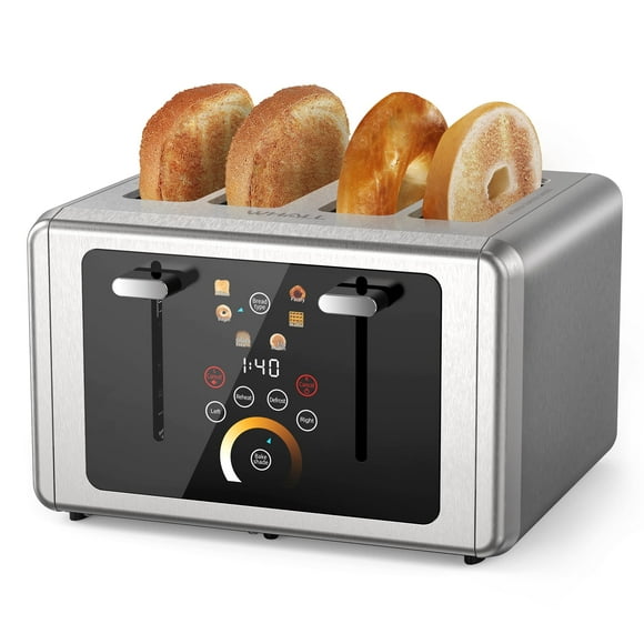WHALLULTRA Touchscreen Toaster 4 Slice - Stainless Steel Toaster, 6 Shade Settings, Extra Wide Slots Toaster with Bagel, Cancel, Defrost Functions