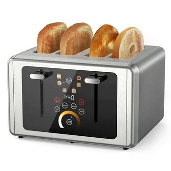 WHALLULTRA Touchscreen Toaster 4 Slice - Stainless Steel Toaster, 6 Shade Settings, Extra Wide Slots Toaster with Bagel, Cancel, Defrost Functions