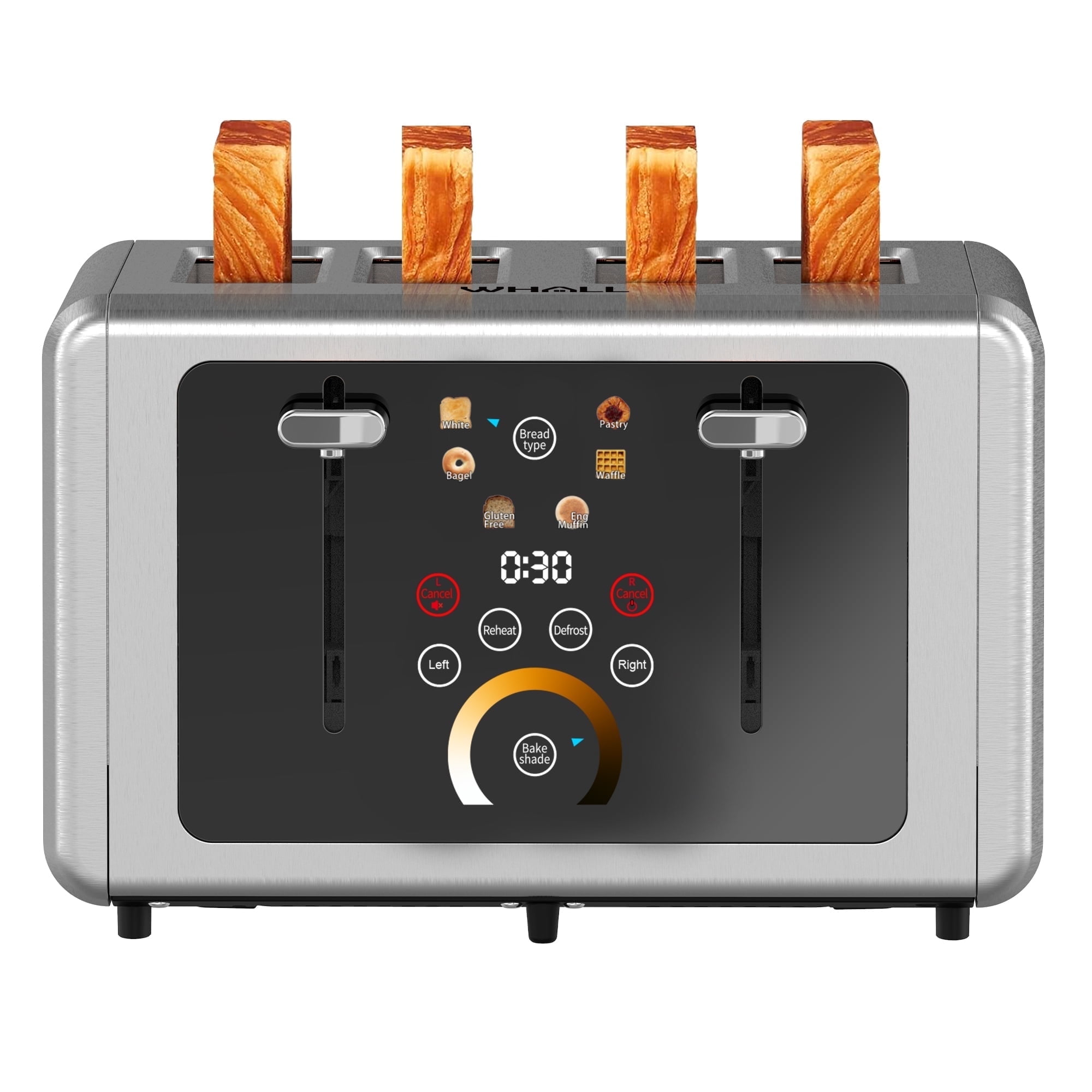 WHALLULTRA Touchscreen Toaster 4 Slice - Stainless Steel Toaster, 6 Shade Settings, Extra Wide Slots Toaster - Walmart.com