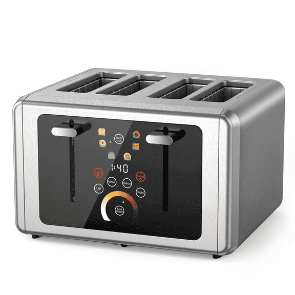 WHALLULTRA Touchscreen Toaster 4 Slice - Stainless Steel Toaster, 6 Shade Settings, Extra Wide Slots Toaster