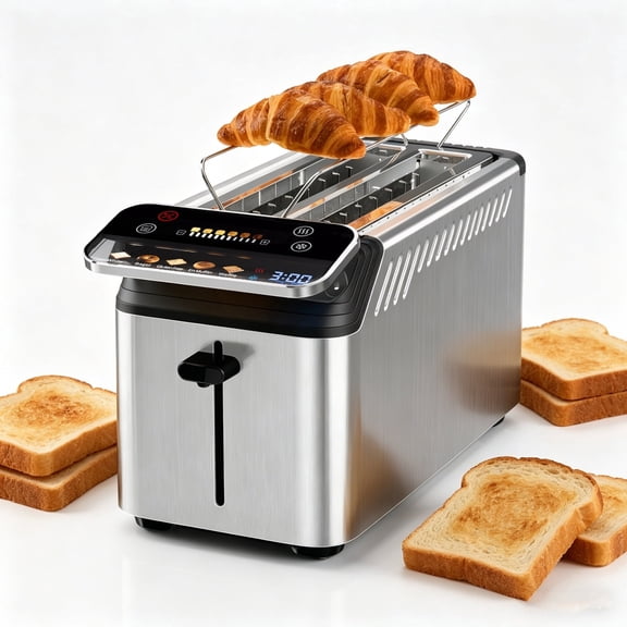 WHALLPRO 4 Slice Long Slot Toaster, Touch Screen with Projection Display,1.5" Wide Slots, 5 Bread Types & 11 Shade Settings