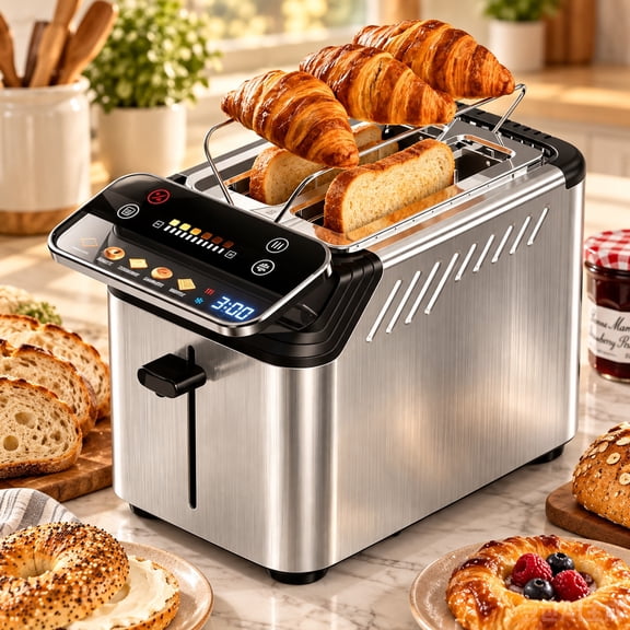 WHALLULTRA 2-Slice Smart Toaster with Projection Touchscreen & Digital Timer, 6 Shade Settings, Bagel/Defrost/Reheat, Stainless Steel, Silver