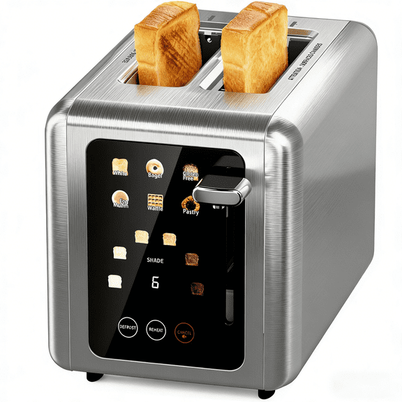 WHALLULTRA 2 Slice Touch Screen Toaster Smart Digital with 1.5" Wide Slots, 6 Settings, Memory Function, Countdown Timer, Brushed Stainless