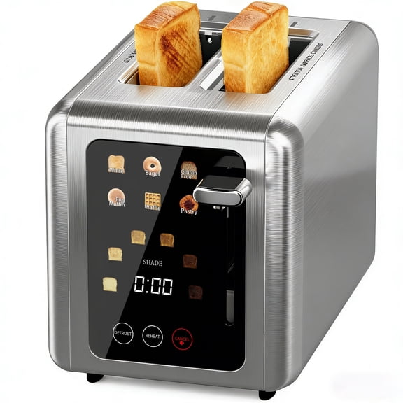 WHALLULTRA 2 Slice Touch Screen Toaster Smart Digital with 1.5" Wide Slots, 6 Settings, Memory Function, Countdown Timer, Brushed Stainless
