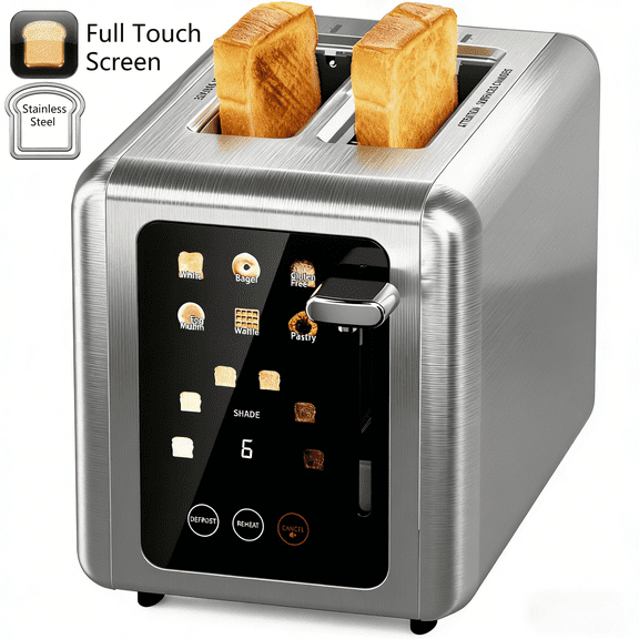 WHALLULTRA 2 Slice Touch Screen Toaster Smart Digital with 1.5" Wide Slots, 6 Settings, Memory Function, Countdown Timer, Brushed Stainless
