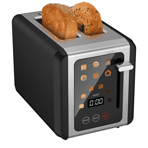 WHALLULTRA 2 Slice Touchscreen Toaster - 1.5" Wide Slots, Stainless Steel Body, Bagel/Defrost Modes, 850W Efficient Toaster, Black