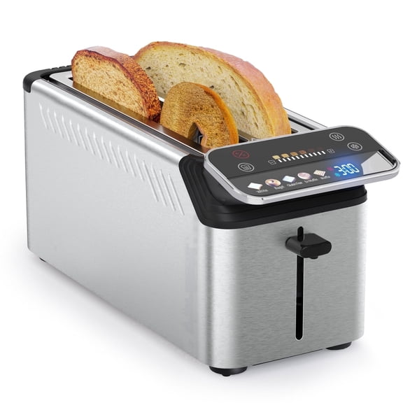 WHALL 4 Slice Toaster, TouchScreen Toasters with Projection Display, Long Extra Slots, Bagle / Reheat/Defrost Stainless Steel