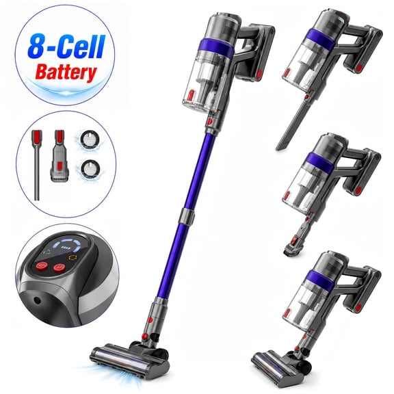 WHALLULTRA Cordless Vacuum Cleaner, Portable Stick Vacuum for Hardfloor and Carpet, Lightweight Vacuum Cleaner with LED Display & BLDC Brushless Motor