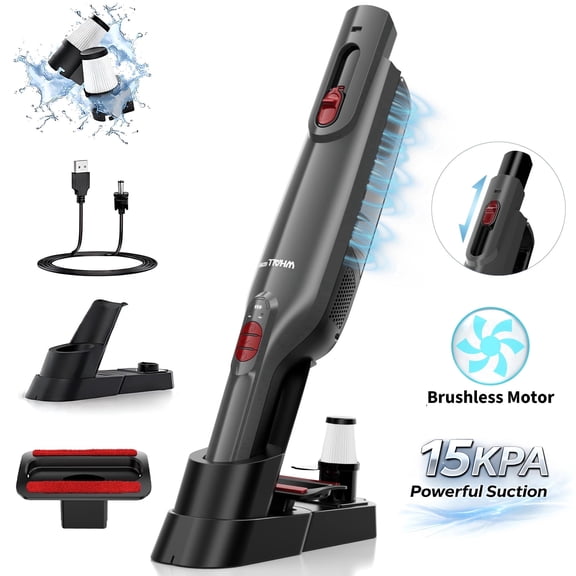 WHALLULTRA Handheld Vacuum Cleaner, 15kPa Powerful Suction Cordless Hand Vacuum with Bldc Motor, LED Light and Charging Dock for Home and Office
