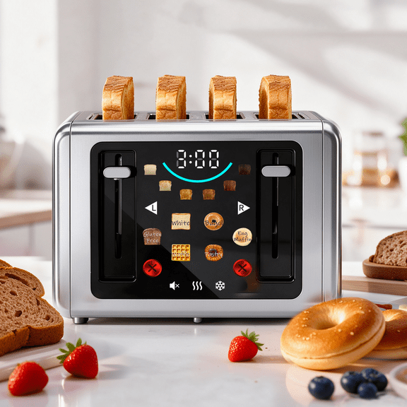 WHALLULTRA 4 Slice Touchscreen Toaster, Stainless Steel with Full-Color Display, 6 Bread Modes & 6 Shade Settings, 1.5" Extra-Wide Slots