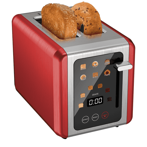 WHALLSE Touchscreen 2 Slice Toaster Stainless Steel, 1.5" Extra Wide Slots for Bagels & Thick Breads, Defrost Function, 850W Compact Kitchen Toaster, Red