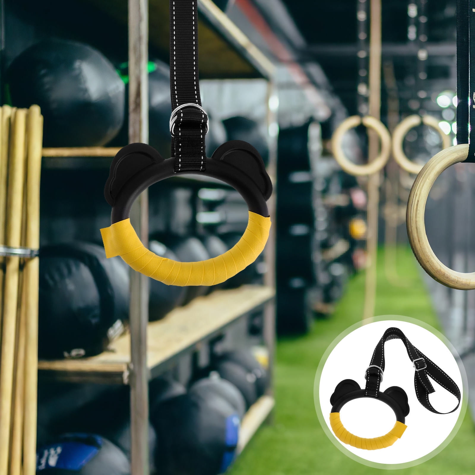 SELEWARE Trapeze Swing Rings, Non-Slip Gymnastics Rings Pull Up Rings With 1.13 M Adjustable Ropes For Home, Gym, Playground, Ninja Warrior Obstacle Course, Training (Black, 2 Pack