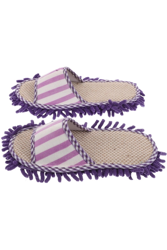 1 Pair Of Mop Slippers Sweeping Slippers Chenille Mop Shoes Dust Mop Chenille Slippers Mopping Slippers Funny Stripped Mop Slippers