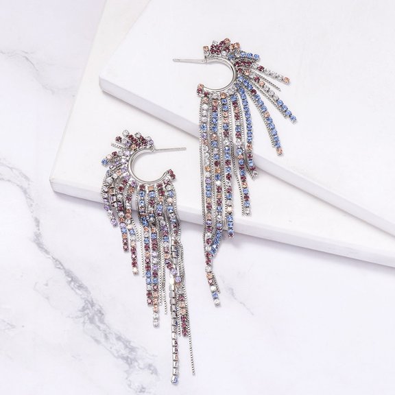 WHAMVOX 1 Pair Rhinestone Earrings Tassel Chain Earrings Dangle Earrings Women Ear Jewelry