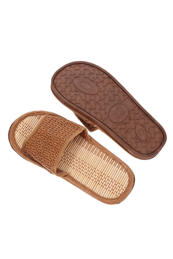 1 Pair Slipper Couple Rattan House Shoes Durable For Home And Beach Apricot