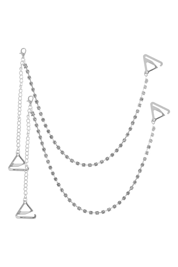 Adjustable Rhinestone Straps For Bra Silver 1 Pair