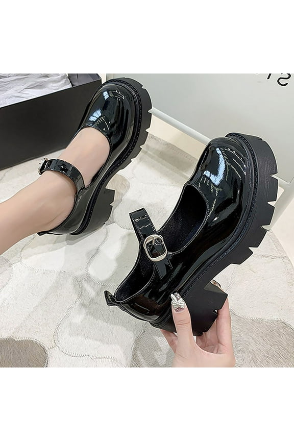1 Pair of Chunky Heels Shoes Retro Buckle Platform Shoes Women's Autumn Shoes